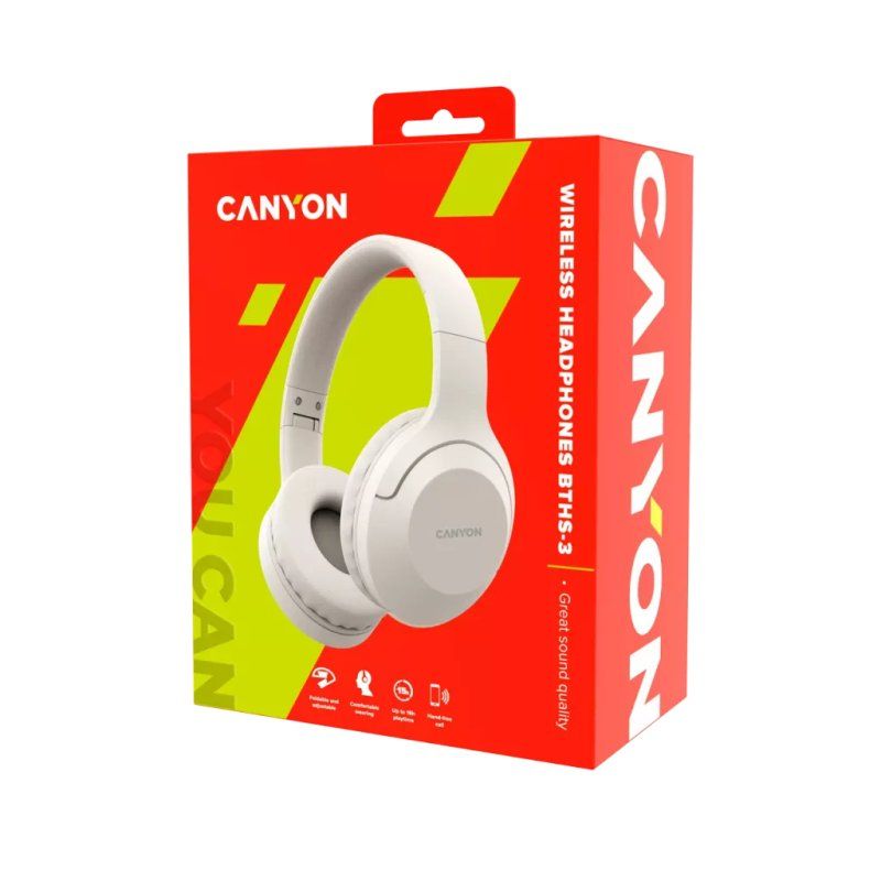 CANYON Over-Ear Kopfhörer BTHS-3, Beige Kabellose Verbindung, Bluetooth 5.1