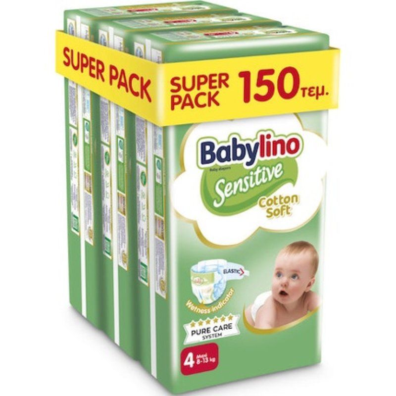 Babylino Sensitive Super Pack Cotton Soft Diapers No4 For Babies Weighing 813 Kg
