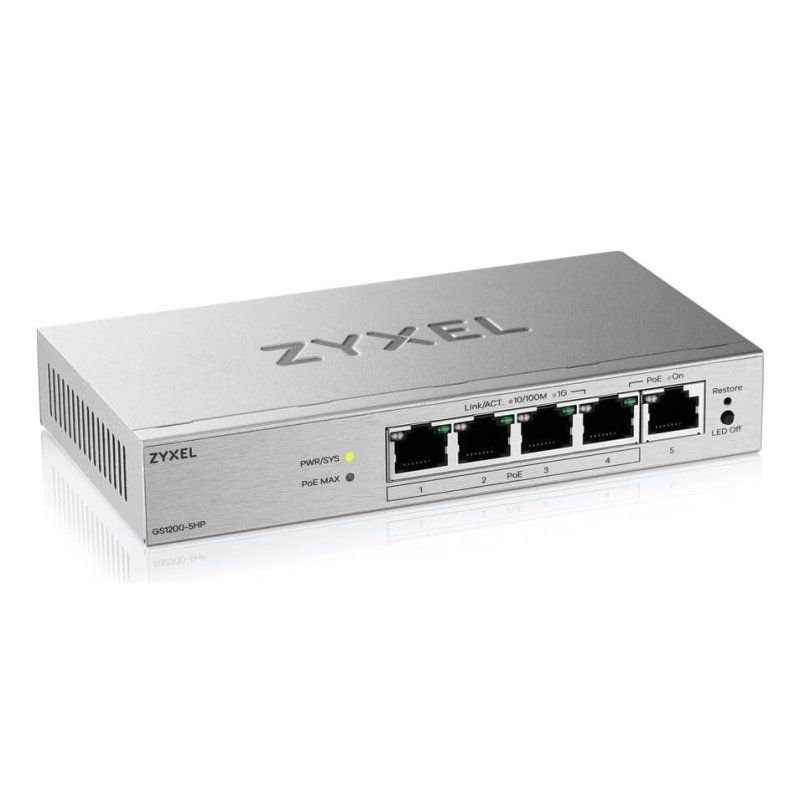 Zyxel GS1200-5HPV3 Géré L2 Gigabit Ethernet (10/100/1000) Connexion Ethernet, supportant l'alimentation via ce port