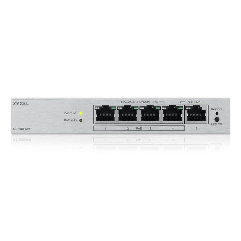 Zyxel GS1200-5HPV3 Managed L2 Gigabit Ethernet (10/100/1000) Power over Ethernet (PoE) Desktop Grey