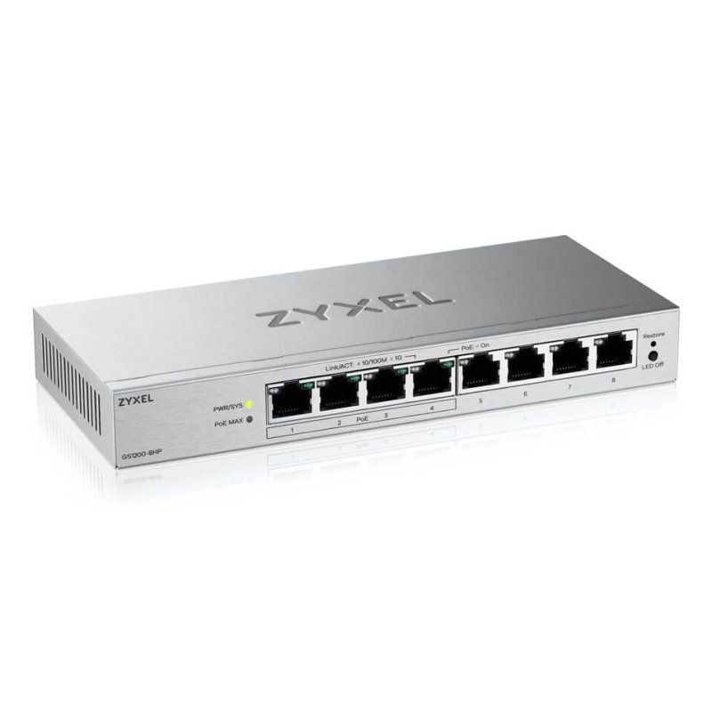 Zyxel GS1200-8HPV3 Managed L2 Gigabit Ethernet (10/100/1000) Power over Ethernet (PoE) Desktop Grey