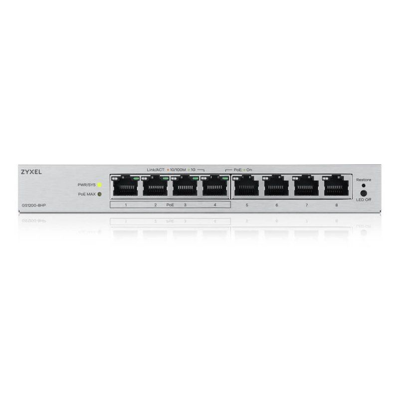 Zyxel GS1200-8HPV3 Géré L2 Gigabit Ethernet (10/100/1000) Connexion Ethernet, supportant l'alimentation via ce port