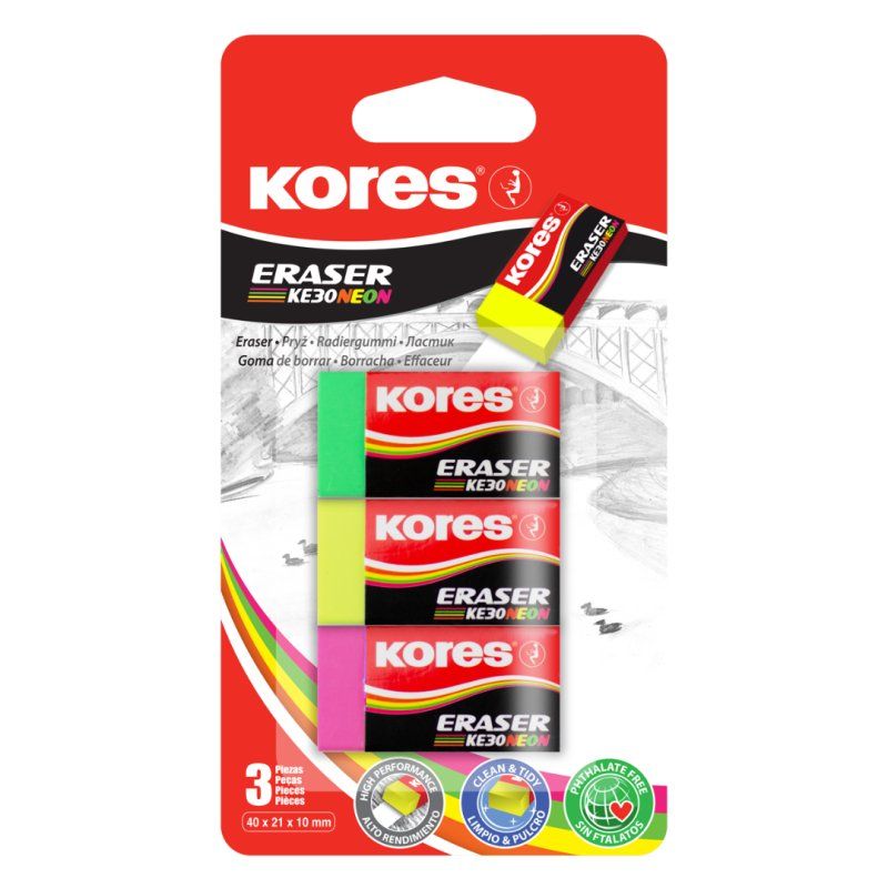 Kores - KE30 Neon Erasers - 3-pack (740313)