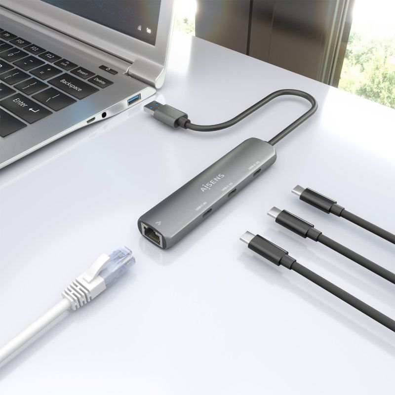 AISENS ASUC-4P037-GR station d'accueil Avec fil USB 3.2 Gen 1 (3.1 Gen 1) Type-A Gris