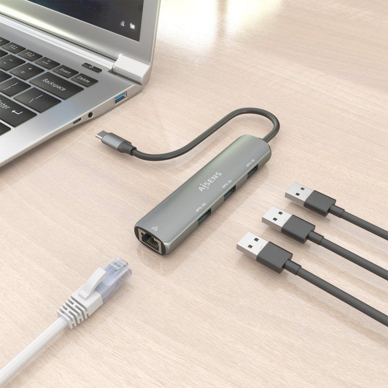 DOCK AISENS USB-C A ETHERNET GIGABIT HUB 3XUSB-A GRIS 15CM