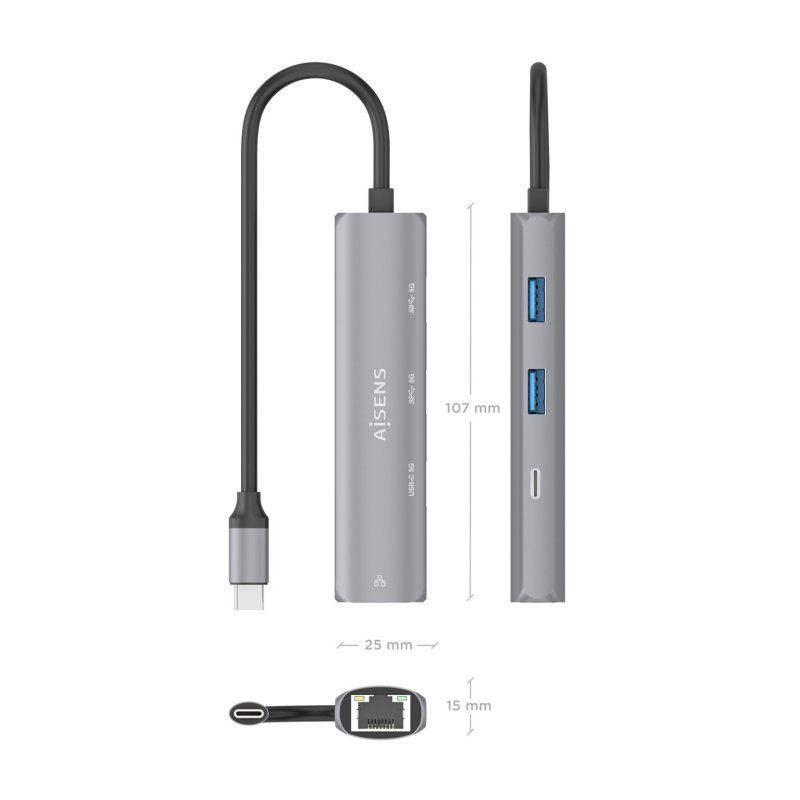 AISENS ASUC-4P039-GR station d'accueil Avec fil USB 3.2 Gen 1 (3.1 Gen 1) Type-C Gris