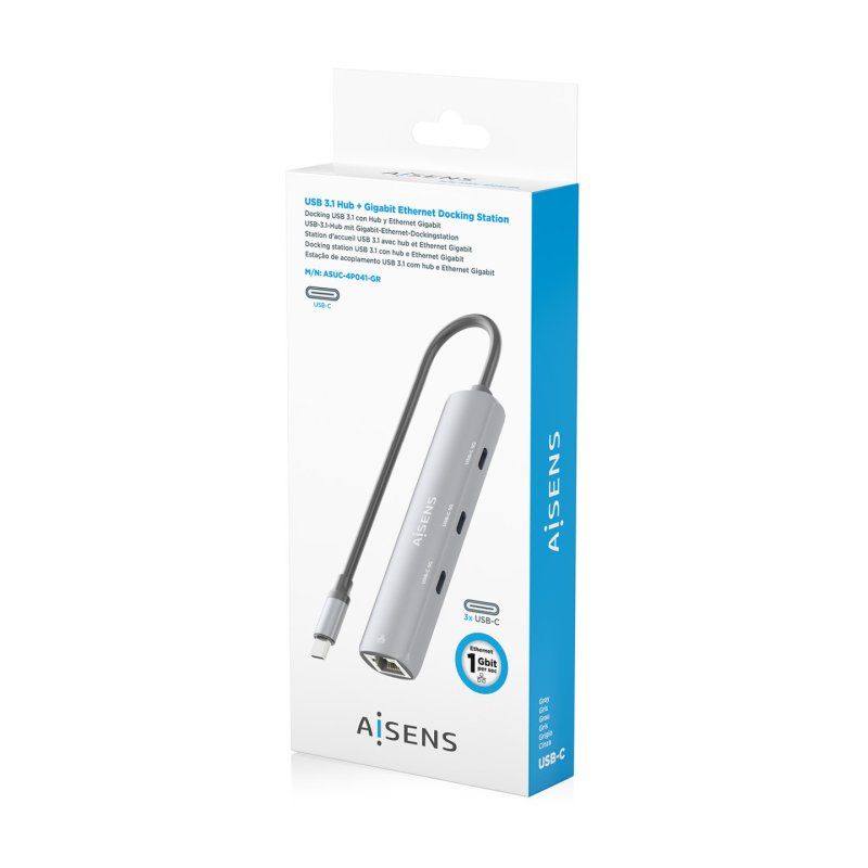 AISENS ASUC-4P041-GR laptop dock/port replicator Wired USB 3.2 Gen 1 (3.1 Gen 1) Type-C Grey