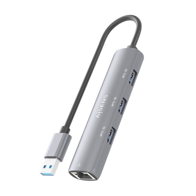 USB3.0 DOCK AISENS USB-A A ETHERNET GIGABIT HUB 3XUSB-A GRIS 15CM