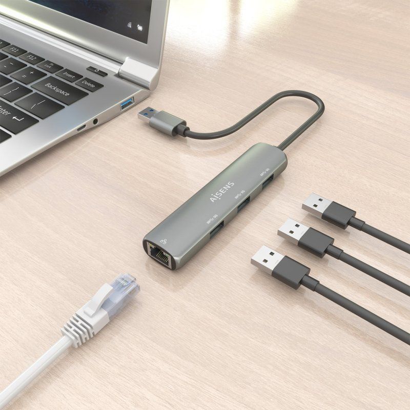 USB3.0 DOCK AISENS USB-A A ETHERNET GIGABIT HUB 3XUSB-A GRIS 15CM