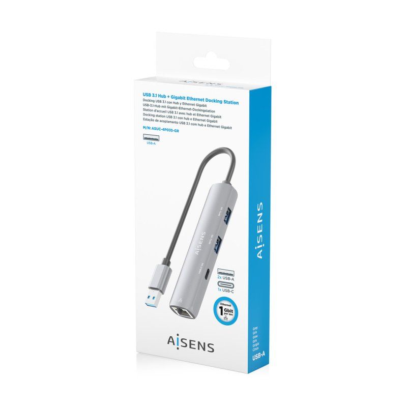 USB3.0 DOCK AISENS USB-A A ETHERNET GIGABIT HUB 1XUSB-C 2XUSB-A GRIS 15CM