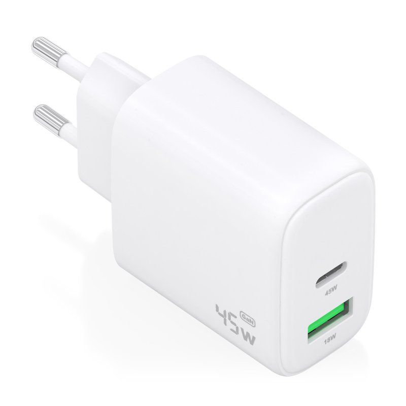 CARGADOR AISENS GAN 45W 1XUSB-C PD3.0 QC4.0 1XUSB-A QC3.0 BLANCO
