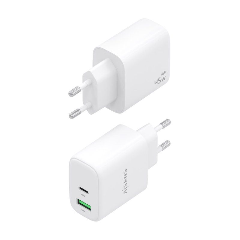 CARGADOR AISENS GAN 45W 1XUSB-C PD3.0 QC4.0 1XUSB-A QC3.0 BLANCO