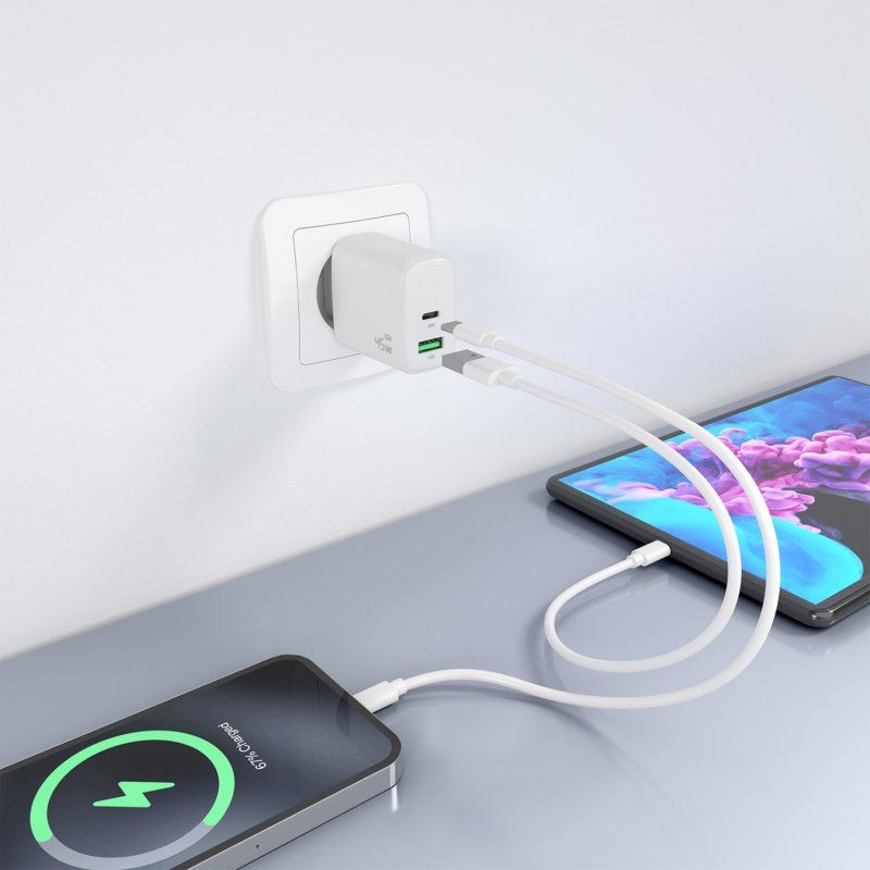 CARGADOR AISENS GAN 45W 1XUSB-C PD3.0 QC4.0 1XUSB-A QC3.0 BLANCO