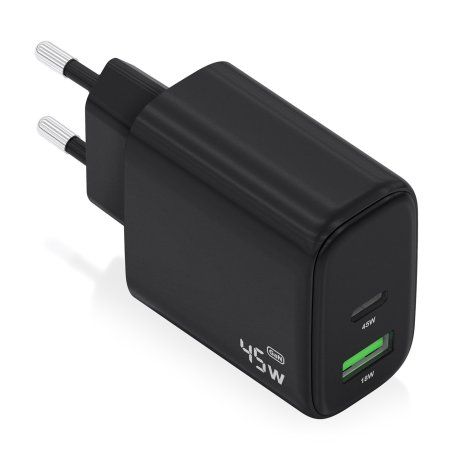CARGADOR AISENS GAN 45W 1XUSB-C PD3.0 QC4.0 1XUSB-A QC3.0 NEGRO