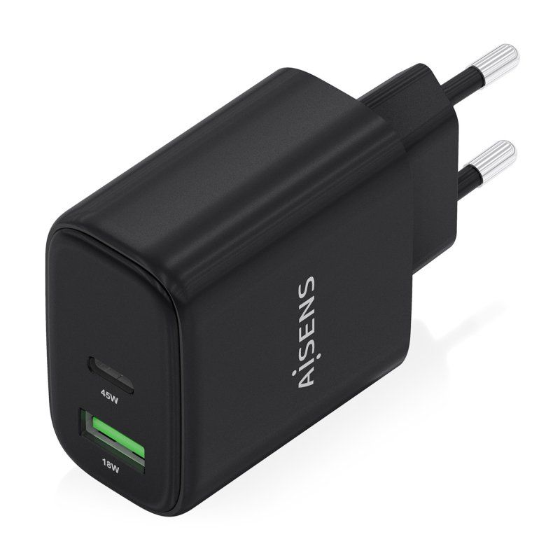CARGADOR AISENS GAN 45W 1XUSB-C PD3.0 QC4.0 1XUSB-A QC3.0 NEGRO