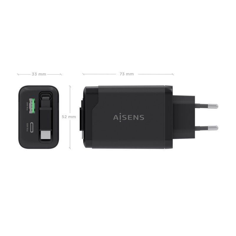 AISENS ASCH-65W3P071-BK chargeur d'appareils mobiles Caméra Numérique, GPS, Téléphone portable, Ordinateur