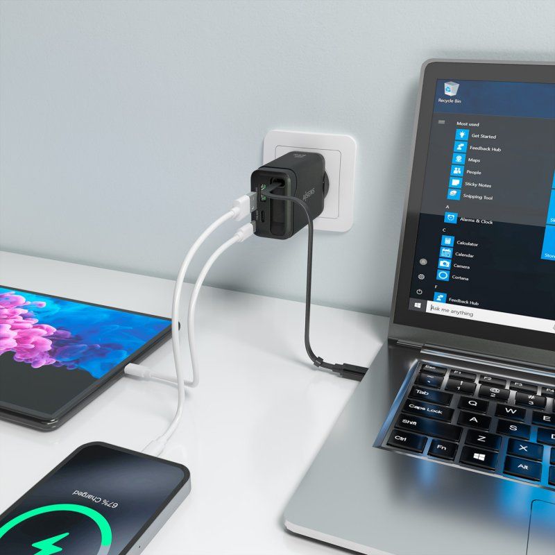 CARGADOR AISENS GAN 65W 1XUSB-C CABLE RETRACTIL 1XUSB-C PD 1XUSB-A