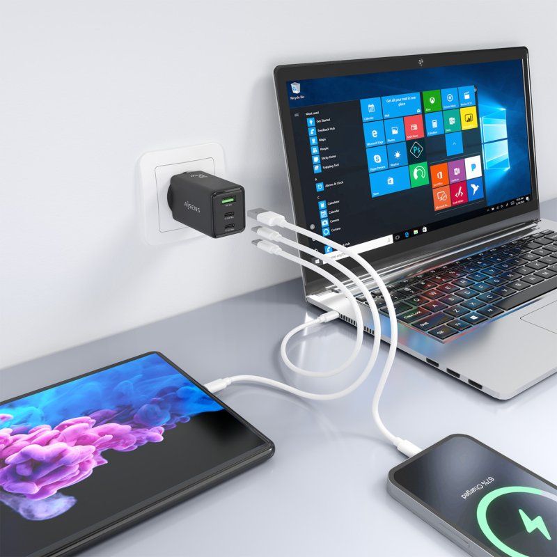 CARGADOR AISENS GAN 65W 2XUSB-C PD3.0 QC4.0 1XUSB-A QC3.0 NEGRO