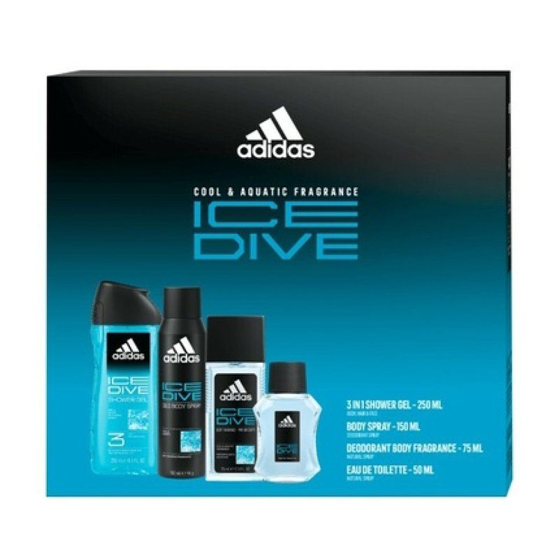 Adidas Ice Dive Eau De Toilette 50 Ml Shower Gel 250 Ml Spray Deodorant 150 Ml Deodorant With Spray 75 Ml