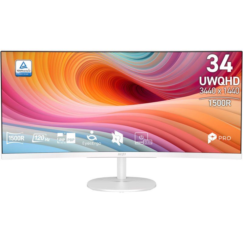 MSI Pro MP341CQW E12 computer monitor 86.4 cm (34") 3440 x 1440 pixels UltraWide Quad HD White