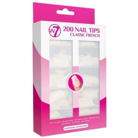 W7 Nail Tips Classic French False Nail Tips with Glue Included