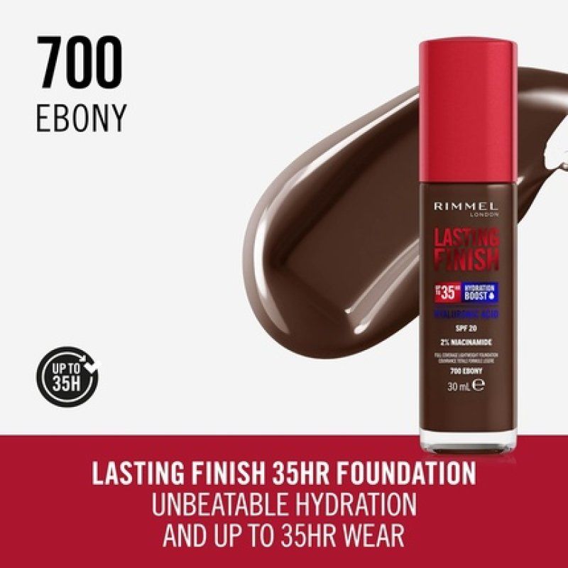 Rimmel Lasting Finish 35hr Foundation 700 Ebony Full Coverage Hydrating