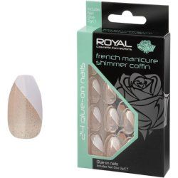Royal 24 Coffin Glueon Nails Shimmer French Manicure