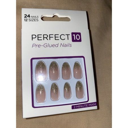 Perfect 10 Pre-Glued 24 Nails 12 Sizes - Pack of 2