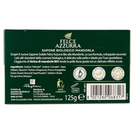 Felce Azzurra Bio Almond Soap with Organic Almond Meal Gentle Exfoliating Dermatologically Tested 125g