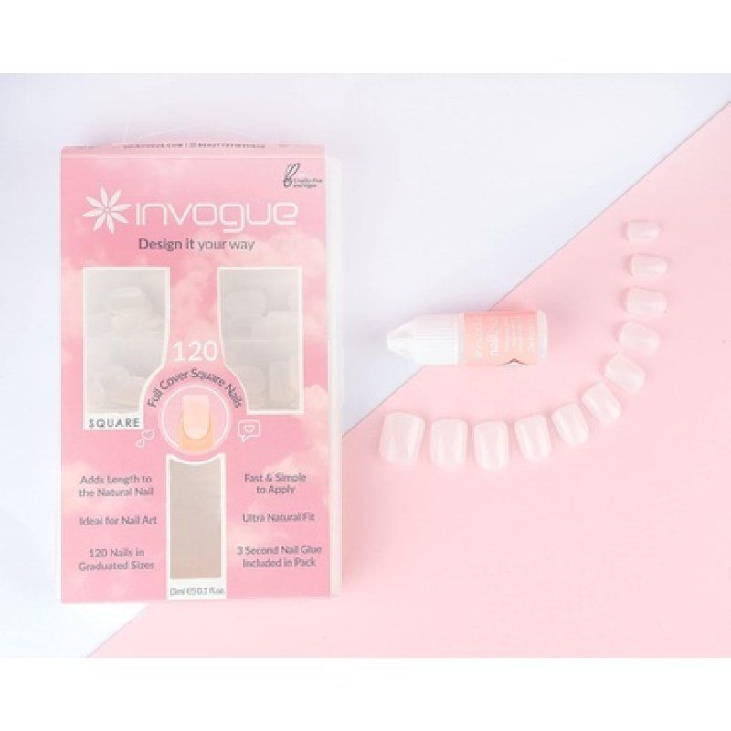 Invogue Full Cover Square Nails 120 Pieces White