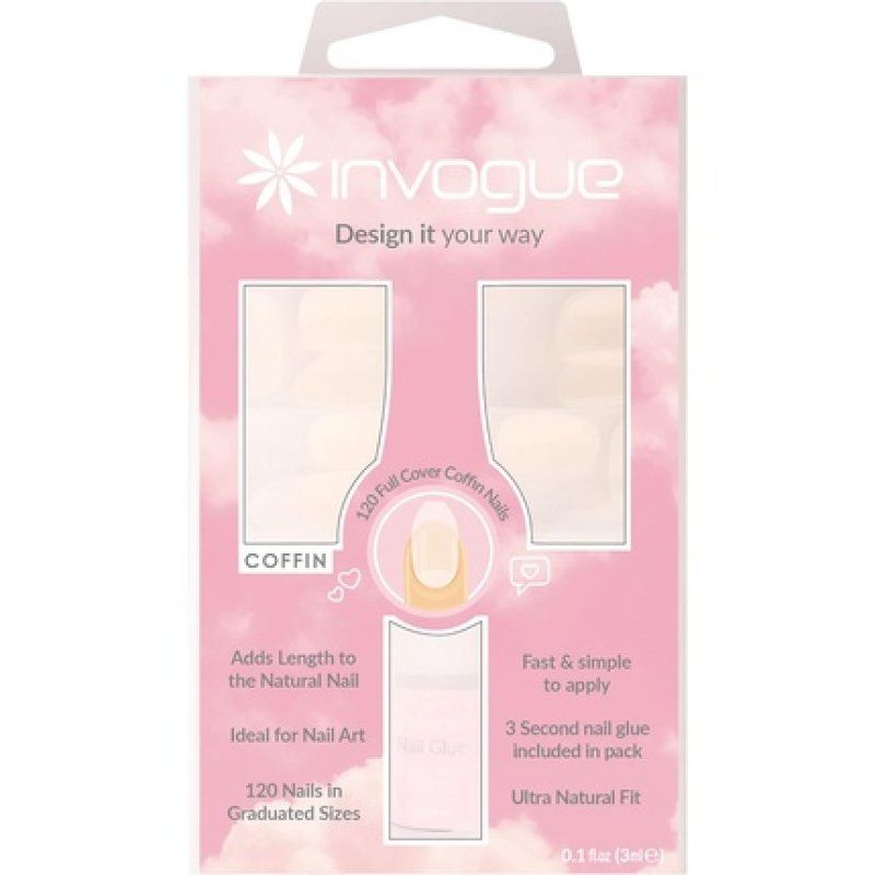 Invogue Full Cover Coffin Nails 120 Pieces White