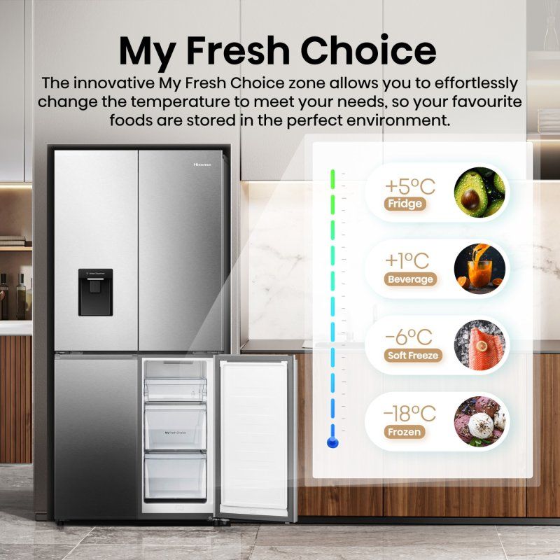 Hisense RQ5P470SMIE fridge-freezer Freestanding 482 L Silver, Stainless steel