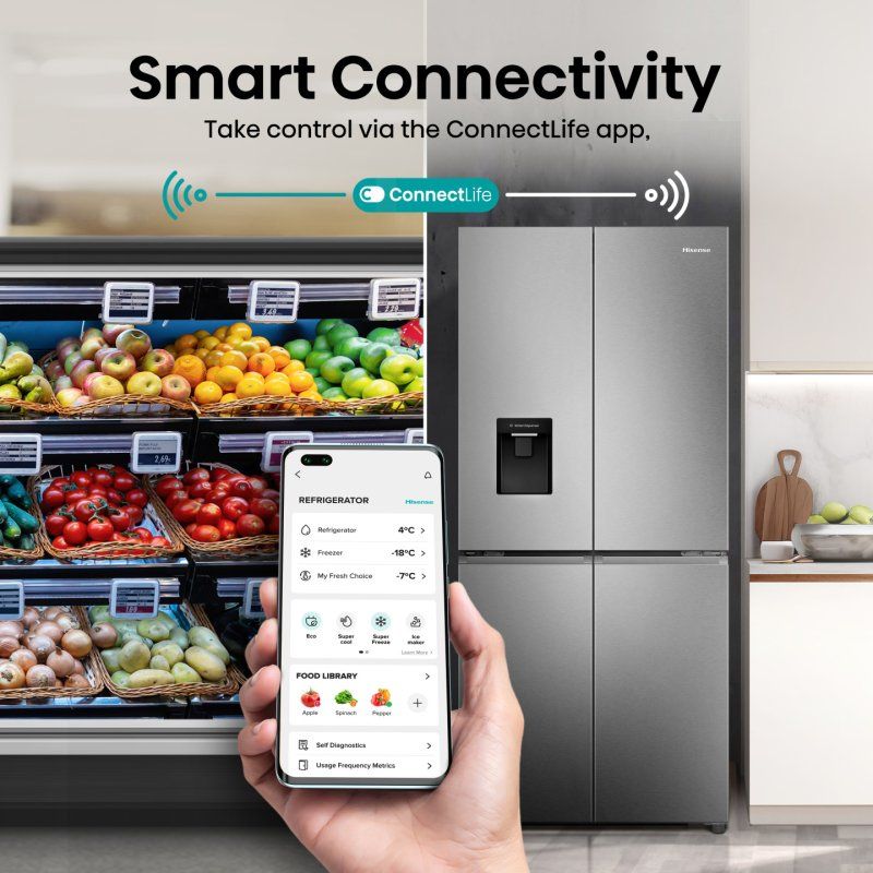 Hisense RQ5P470SMIE fridge-freezer Freestanding 482 L Silver, Stainless steel