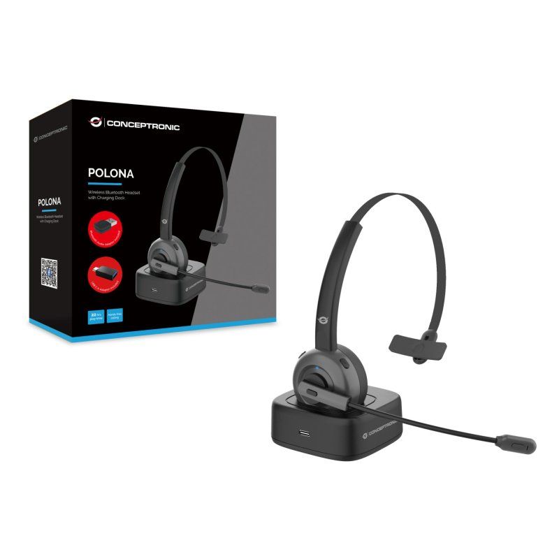 Conceptronic POLONA03BDA casque Casques Sans fil Arceau Bureau/Centre d'appels Bluetooth Socle de chargement Noir