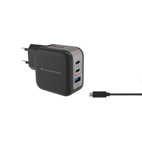 CONCEPTRONIC Ladegerät 3Port GaN 2xUSB-C/1xA 67WPD3.0/PPS sw