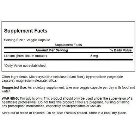 Swanson Lithium Orotate Antioxidant Mood Emotional Wellness Behavior Memory Support Supplement 5mg 60 Veggie Capsules -