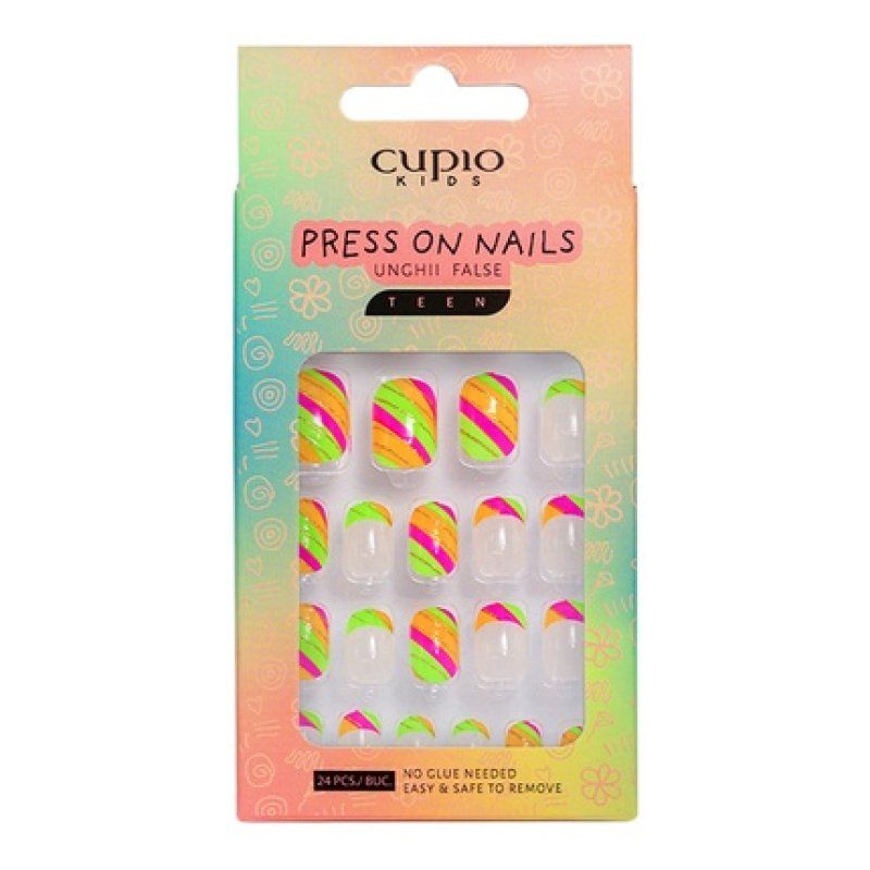 Cupio Children's False Nail Set Candy Stripes And French Fun