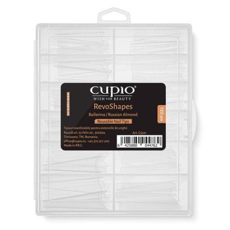 Cupio Reusable Tips For Revoshapes Ballerinarussian Almond Extensions Set Of 120 Pieces