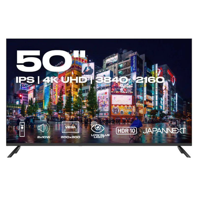 JAPANNEXT JN-IPS500UHD60F écran plat de PC 127 cm (50") 3840 x 2160 pixels 4K Ultra HD Noir