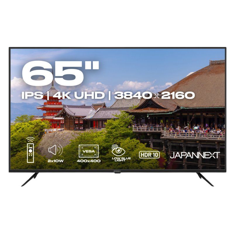 164,0cm/65" (3840x2160) JAPANNEXT JN-IPS650UHD60F 16:9 IPS 60Hz HDMI USB WLAN Speaker Black