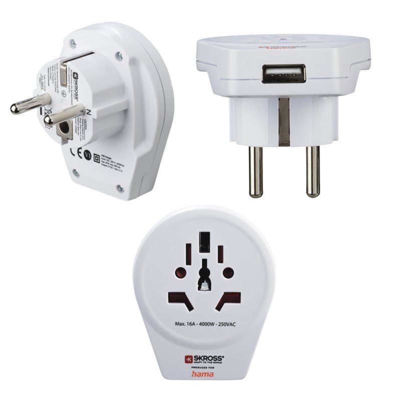 Hama World to Europe USB adaptateur prise d'alimentation Universel Blanc