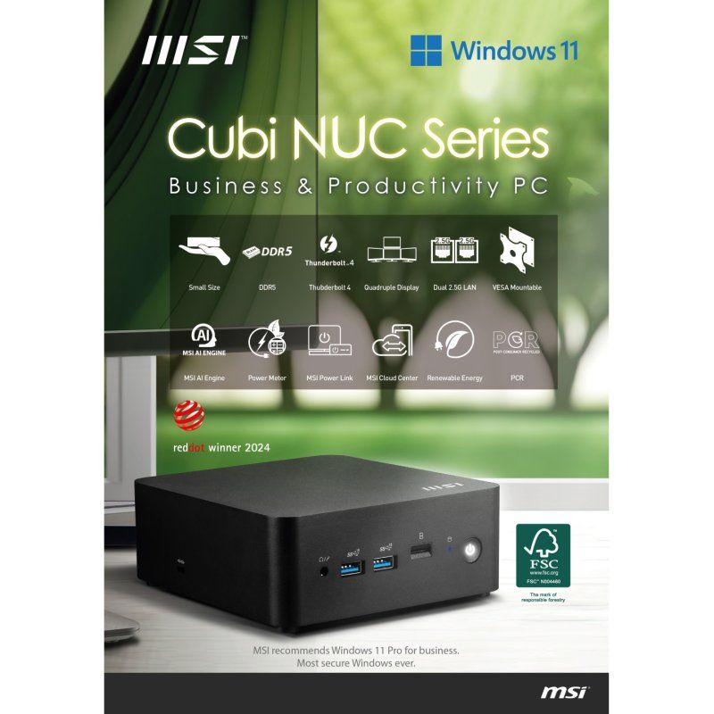 MSI Cubi NUC 1M i7 150U BB 0.84L sized PC Noir Intel SoC