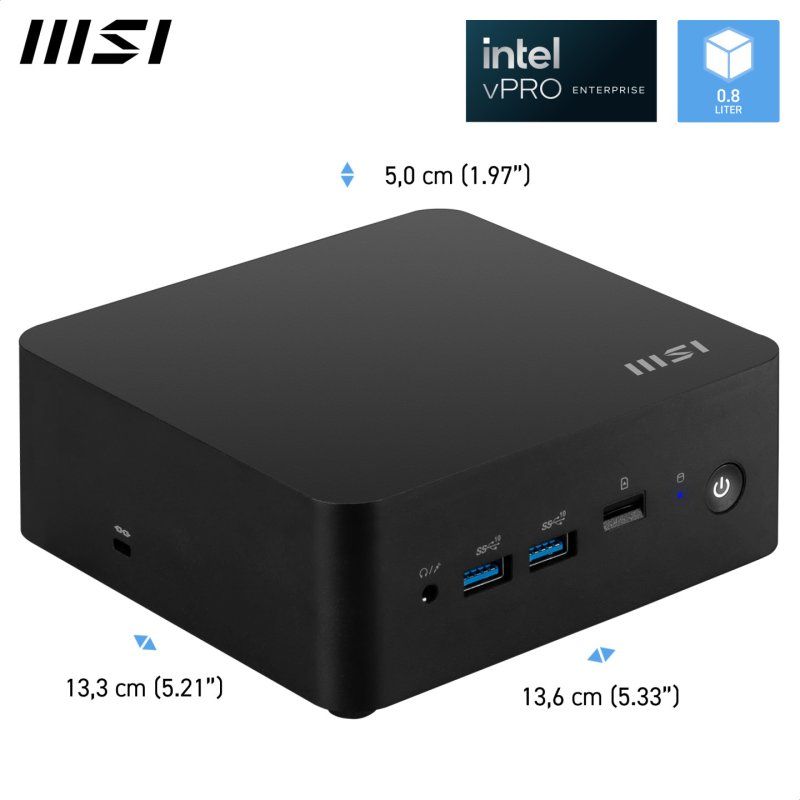 MSI Cubi NUC 13MQG I5 1345U VPRO BB barebone PC/ poste de travail 0.84L sized PC Noir Intel SoC 3,5 GHz