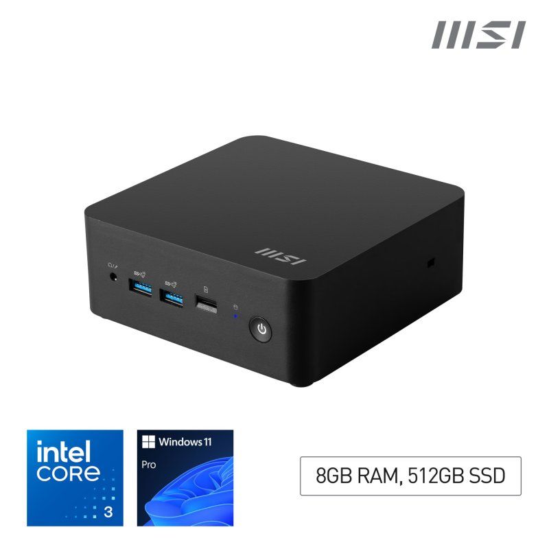MSI Cubi NUC 1M i3 100U FS 8GB 512GB W11P Intel Core 3 8 Go DDR5-SDRAM 512 Go SSD Windows 11 Pro Mini PC Noir