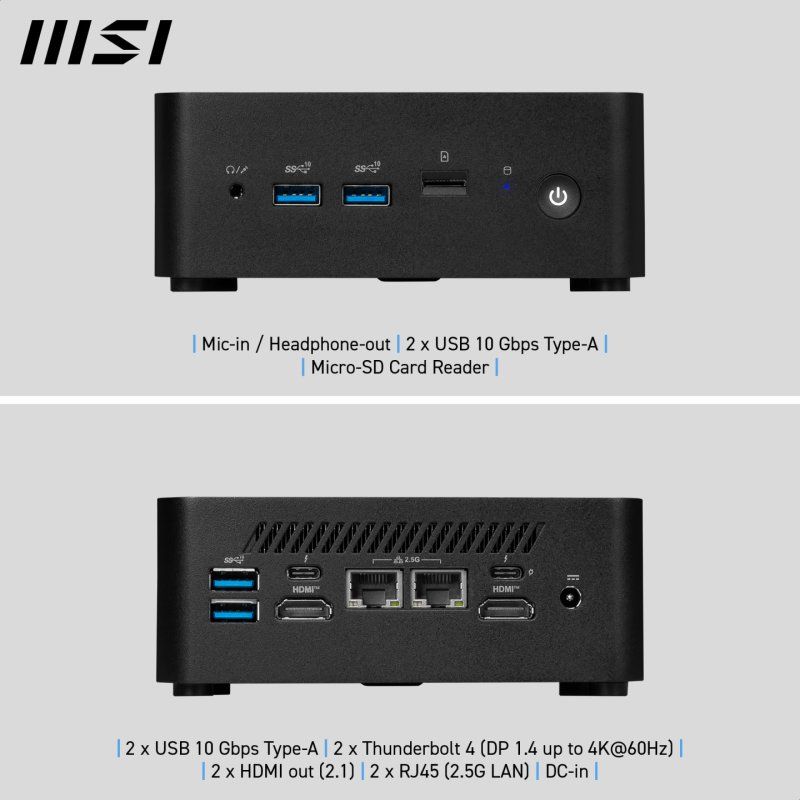 MSI Cubi NUC 1M i3 100U FS 8GB 512GB W11P Intel Core 3 8 Go DDR5-SDRAM 512 Go SSD Windows 11 Pro Mini PC Noir