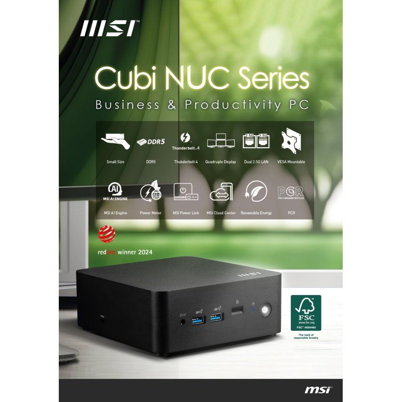 MSI Cubi NUC 1M Intel Core 3 100U Desktop PC, NUC, SFF, Mini Computer, HTPC, (8GB RAM, 512GB Storage, Windows 11 PRO),