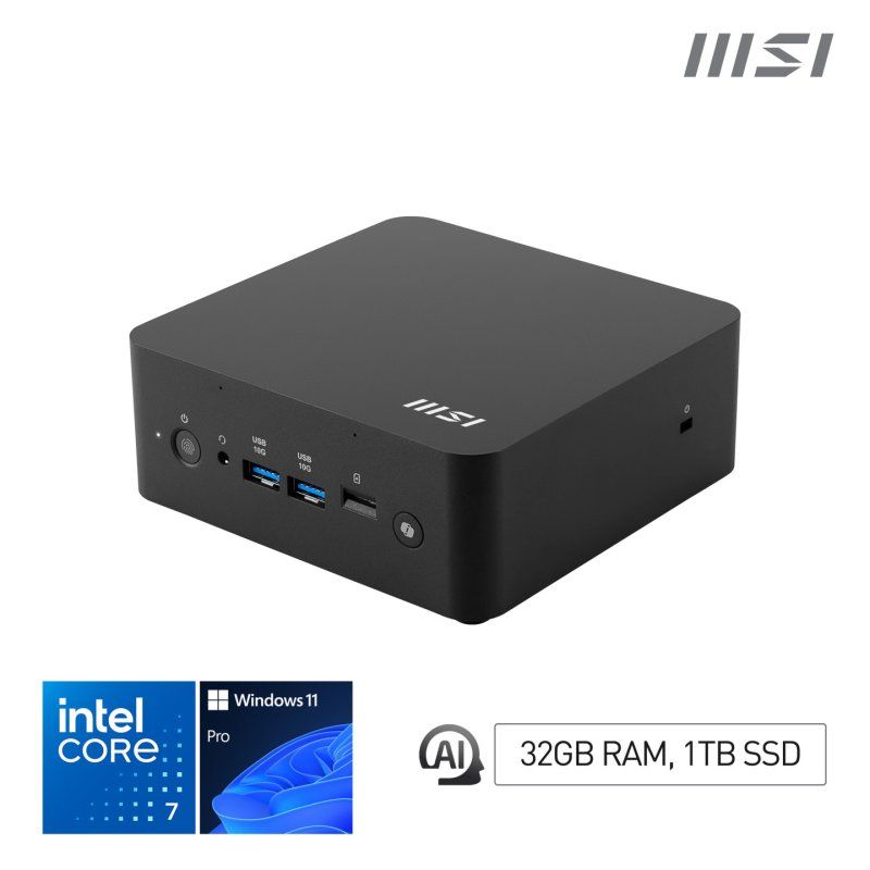 MSI Cubi NUC AI 2MG i7 258V FS 32GB 1TB W11PP Intel Core Ultra 7 32 Go LPDDR5x-SDRAM 1 To SSD Windows 11 Pro Mini PC