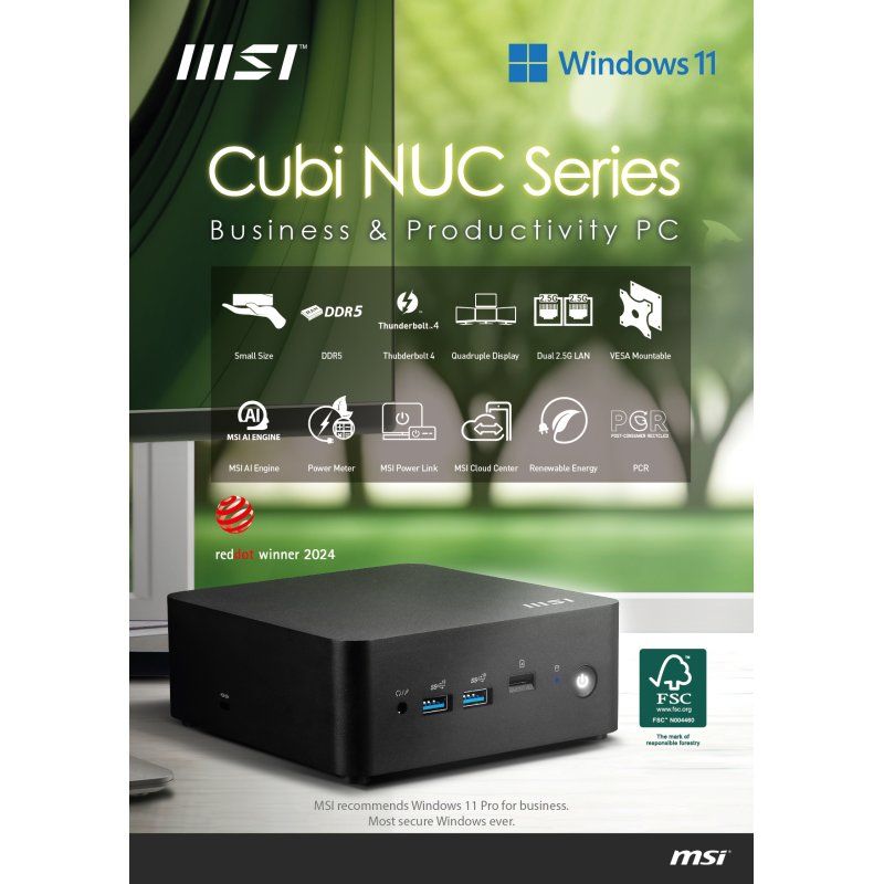 MSI Cubi NUC 1M Intel Core 5 120U Desktop PC, NUC, SFF, Mini Computer, HTPC, (8GB RAM, 512GB Storage, Windows 11 PRO),