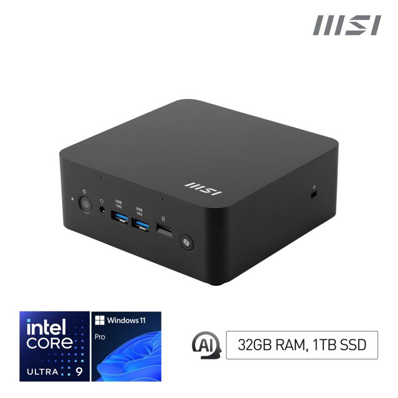 MSI Cubi NUC AI 2MG Intel Core Ultra 9 288V, Desktop PC, NUC, SFF, Mini Computer, HTPC, (32GB RAM, 1TB Storage,