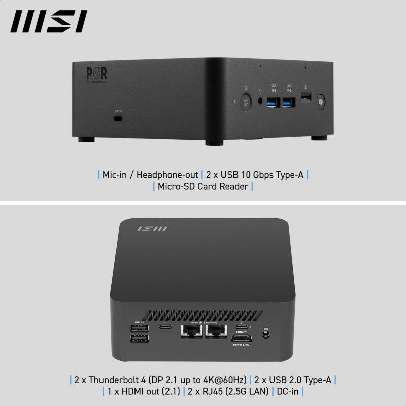 MSI Cubi NUC AI 2MG Intel Core Ultra 9 288V, Desktop PC, NUC, SFF, Mini Computer, HTPC, (32GB RAM, 1TB Storage,